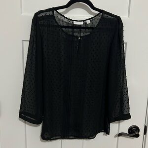 New York & Co sheer black 3/4 sleeve blouse, size M